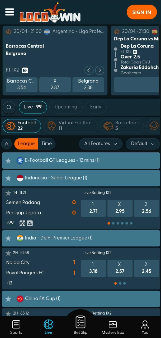Bet on sports at Locowin app.