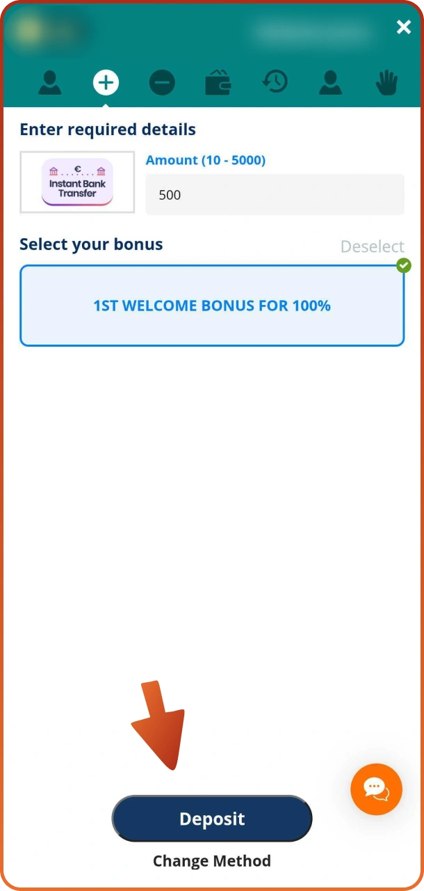 Select bonus and press deposit button to procceed procedure at Locowin.