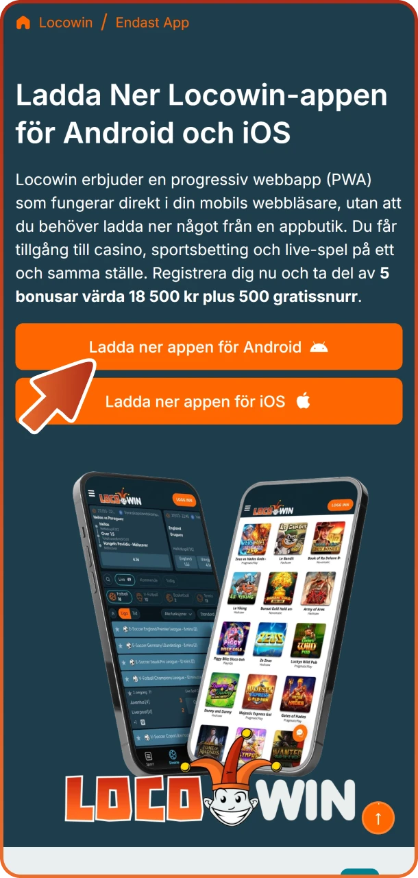 Tryck på knappen för att ladda ner Android Locowin-appen direkt.