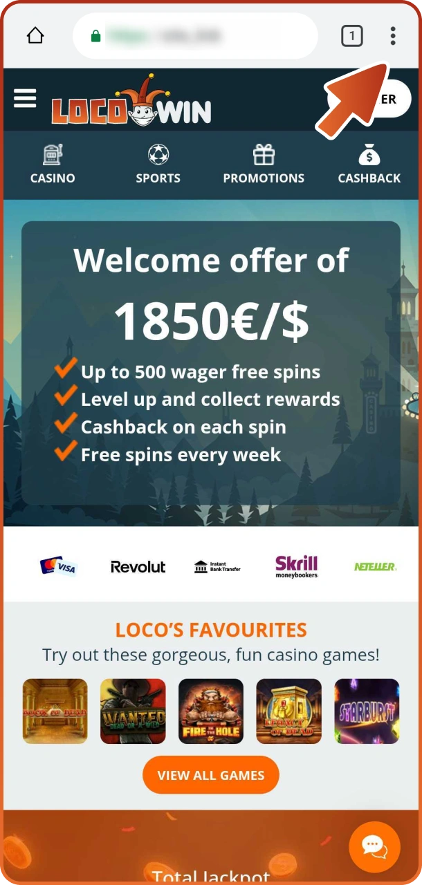 Använd delningsikonen för att hämta Android Locowin-appen.