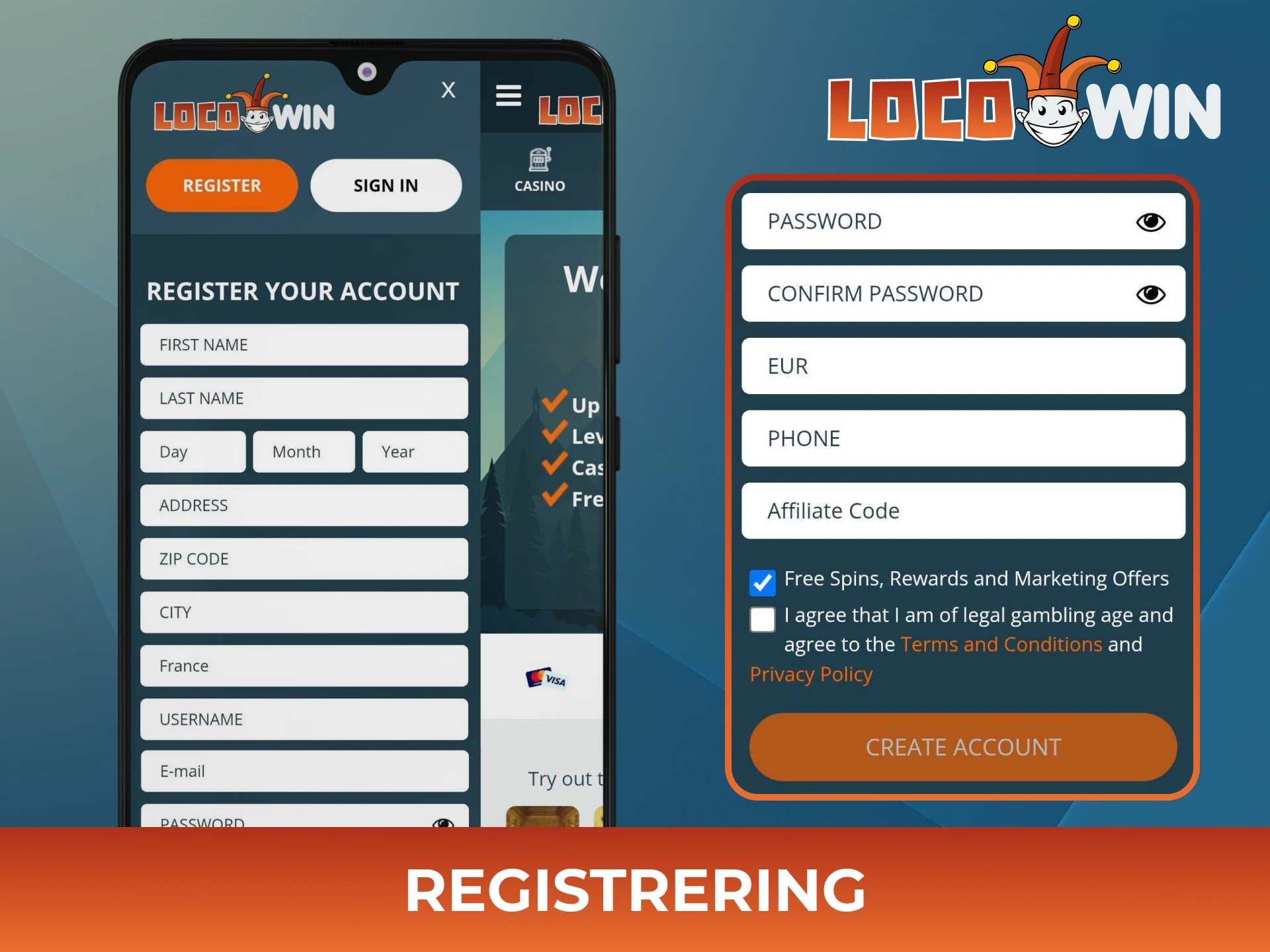 Registrera dig snabbt och säkert på Locowin PWA-appen.
