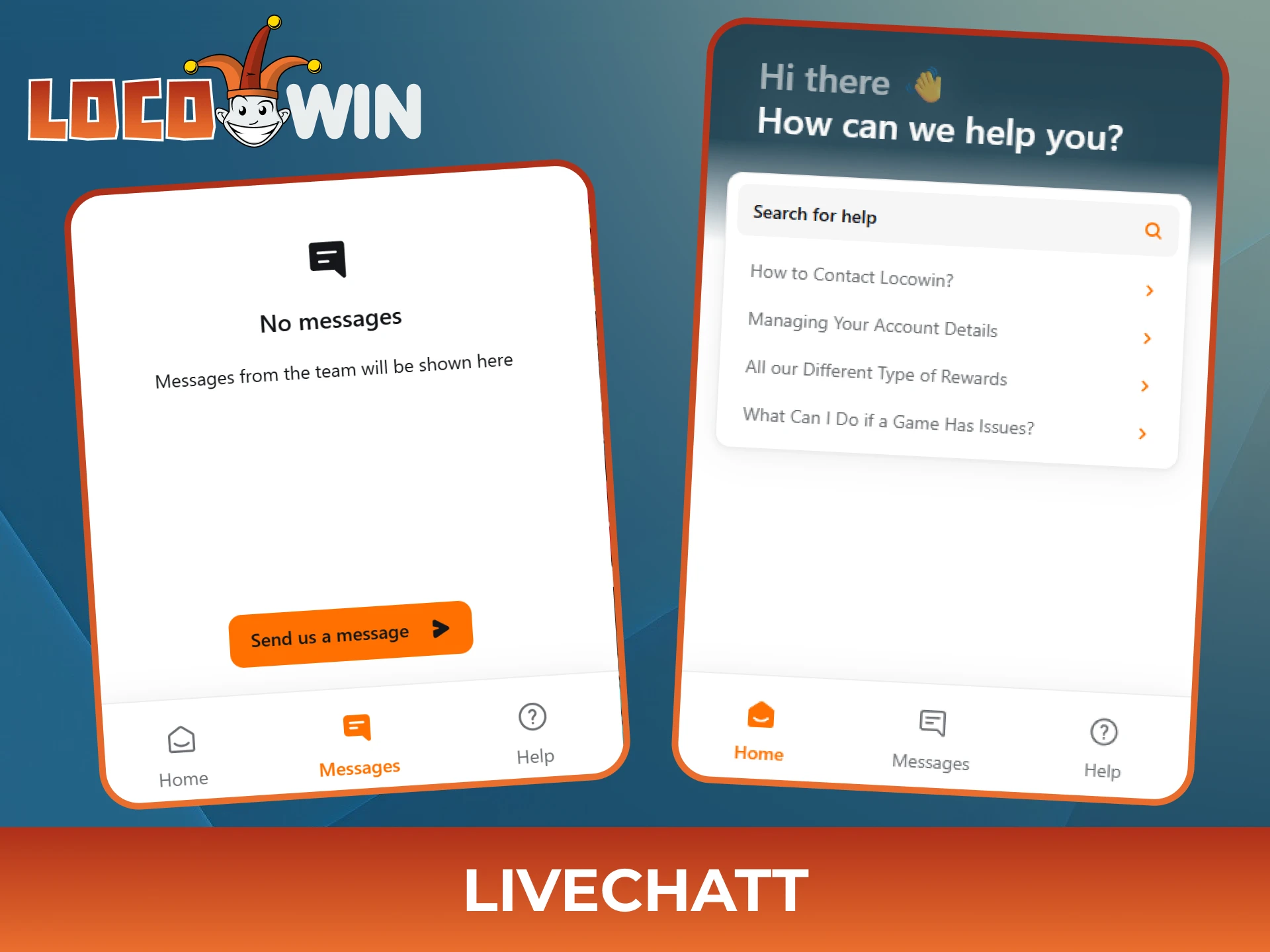 Kontakta Locowin support via livechatt för att få snabb hjälp.