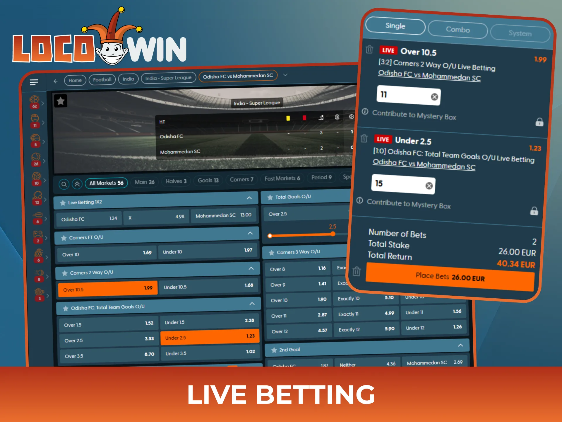 Feel the thrill of Live Betting and react to real-time events at Locowin.