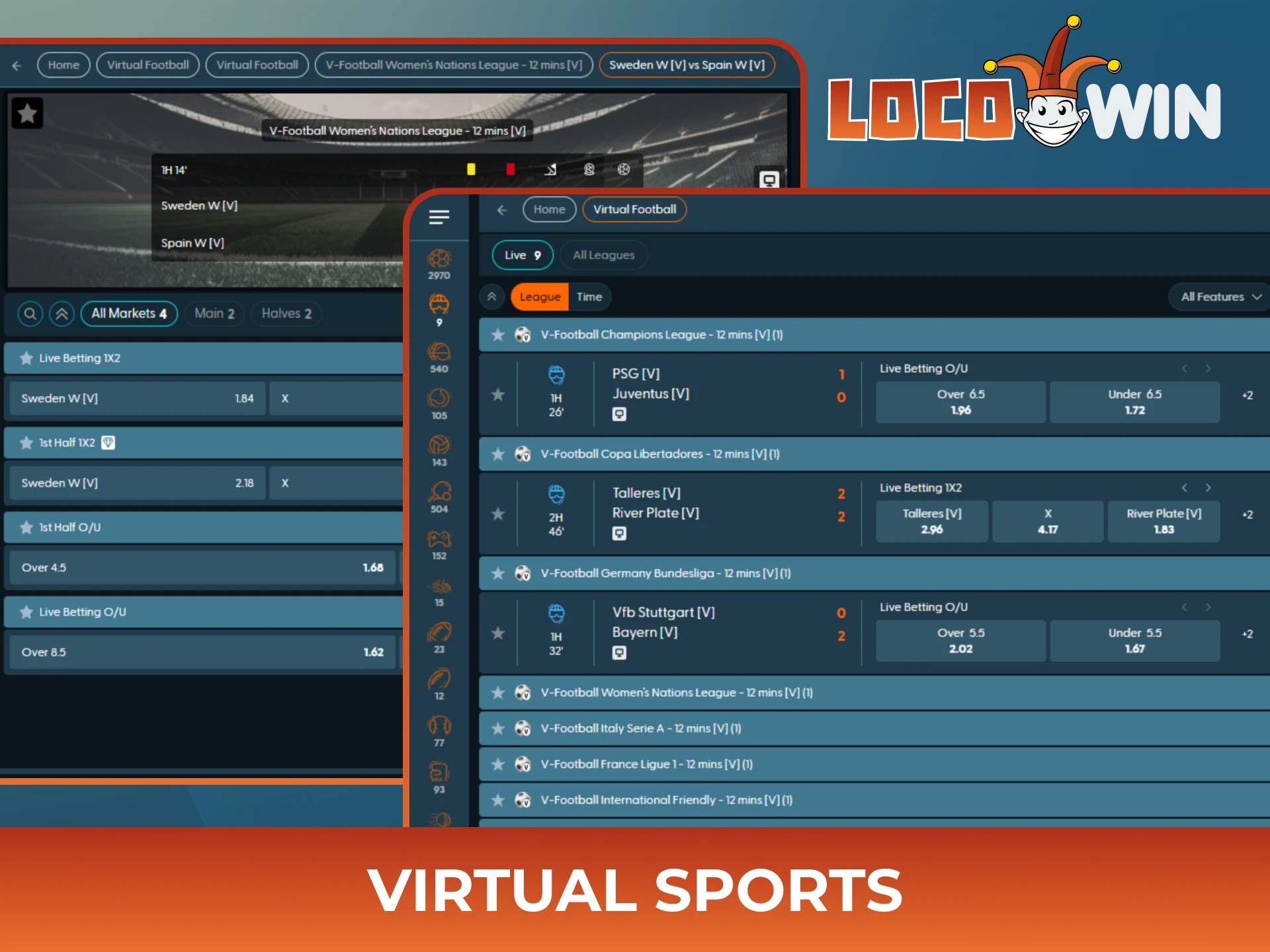 Place your bets on Virtual Sports for non-stop action at Locowin.
