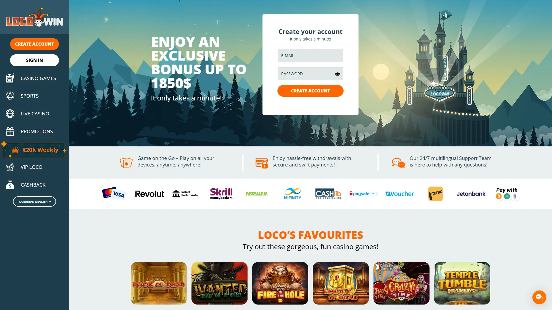 Open Locowin main page to see main bonuses and popular games.