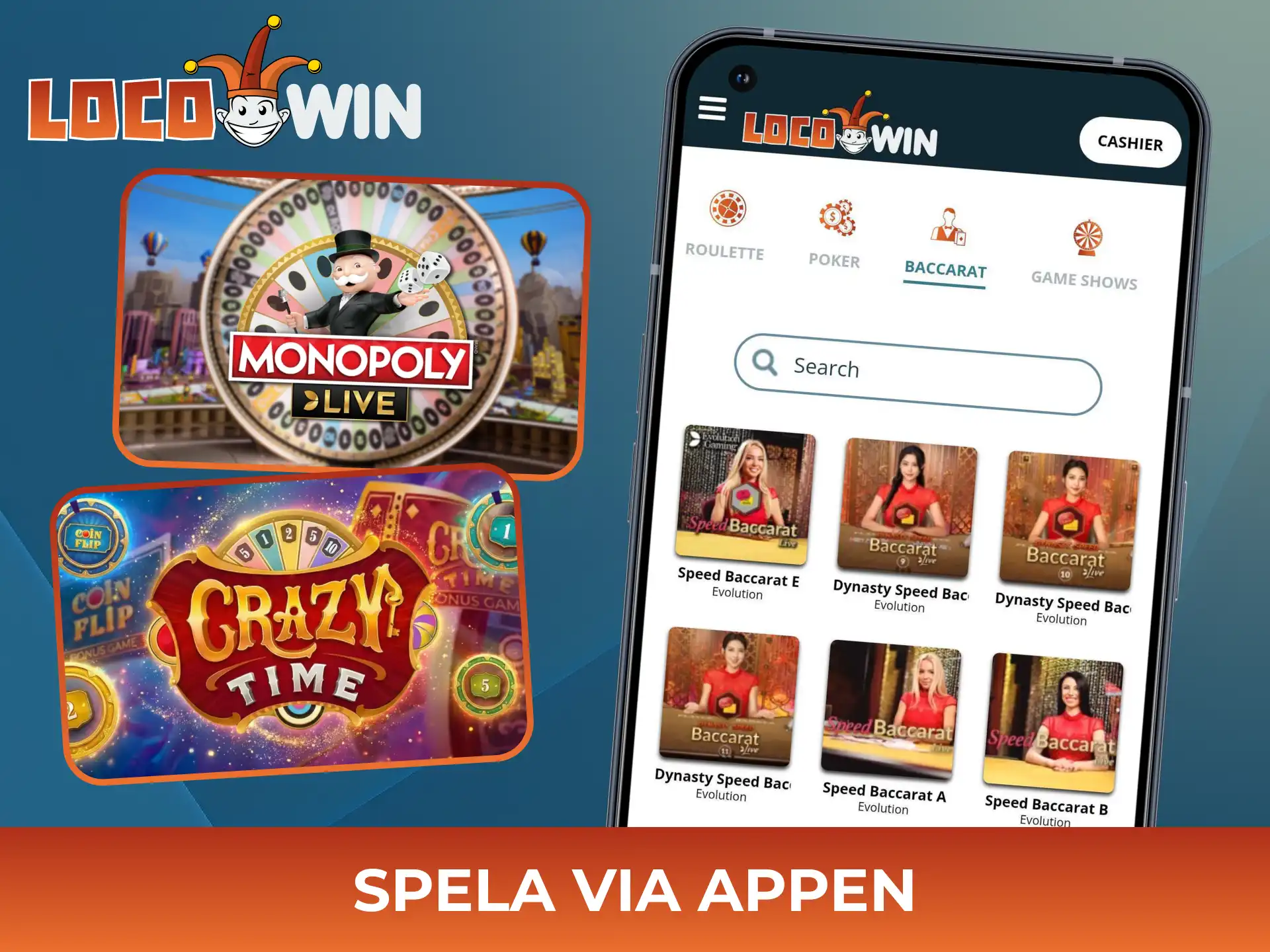 Spela live casino när som helst och var som helst med Locowins app.