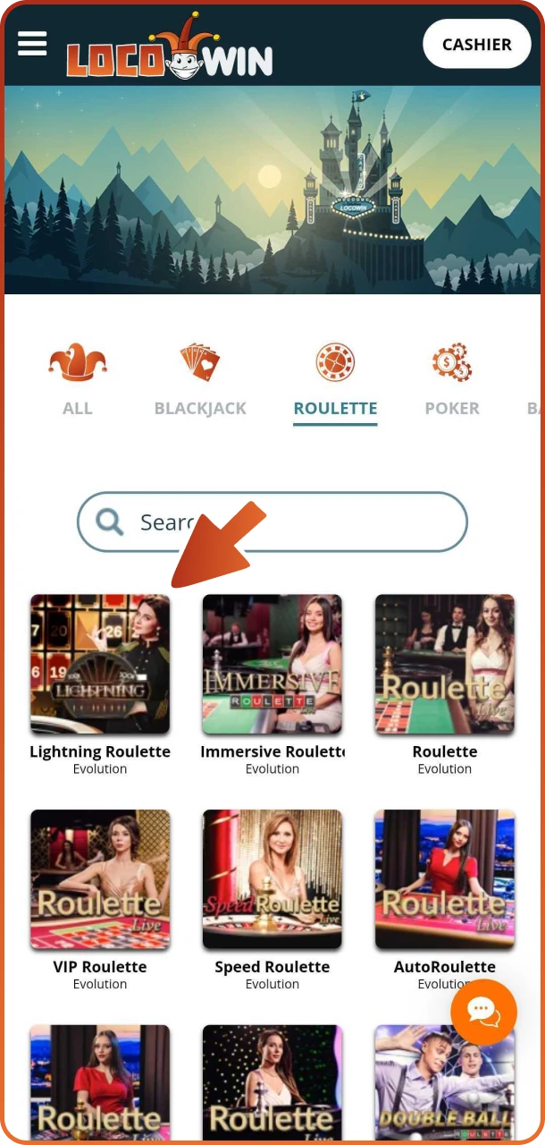Click on the games you like at Locowin live games section.