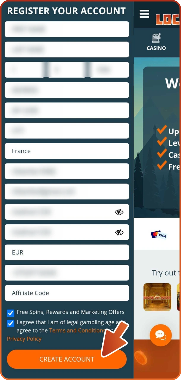 Finish registration and start playing at Locowin PWA app.