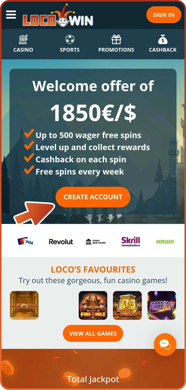 Click on registration button at Locowin PWA app.