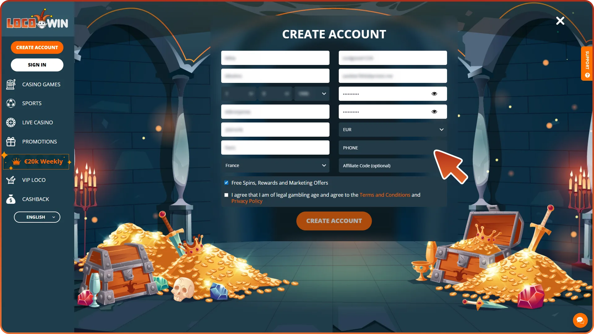 Enter other data to create Locowin account.