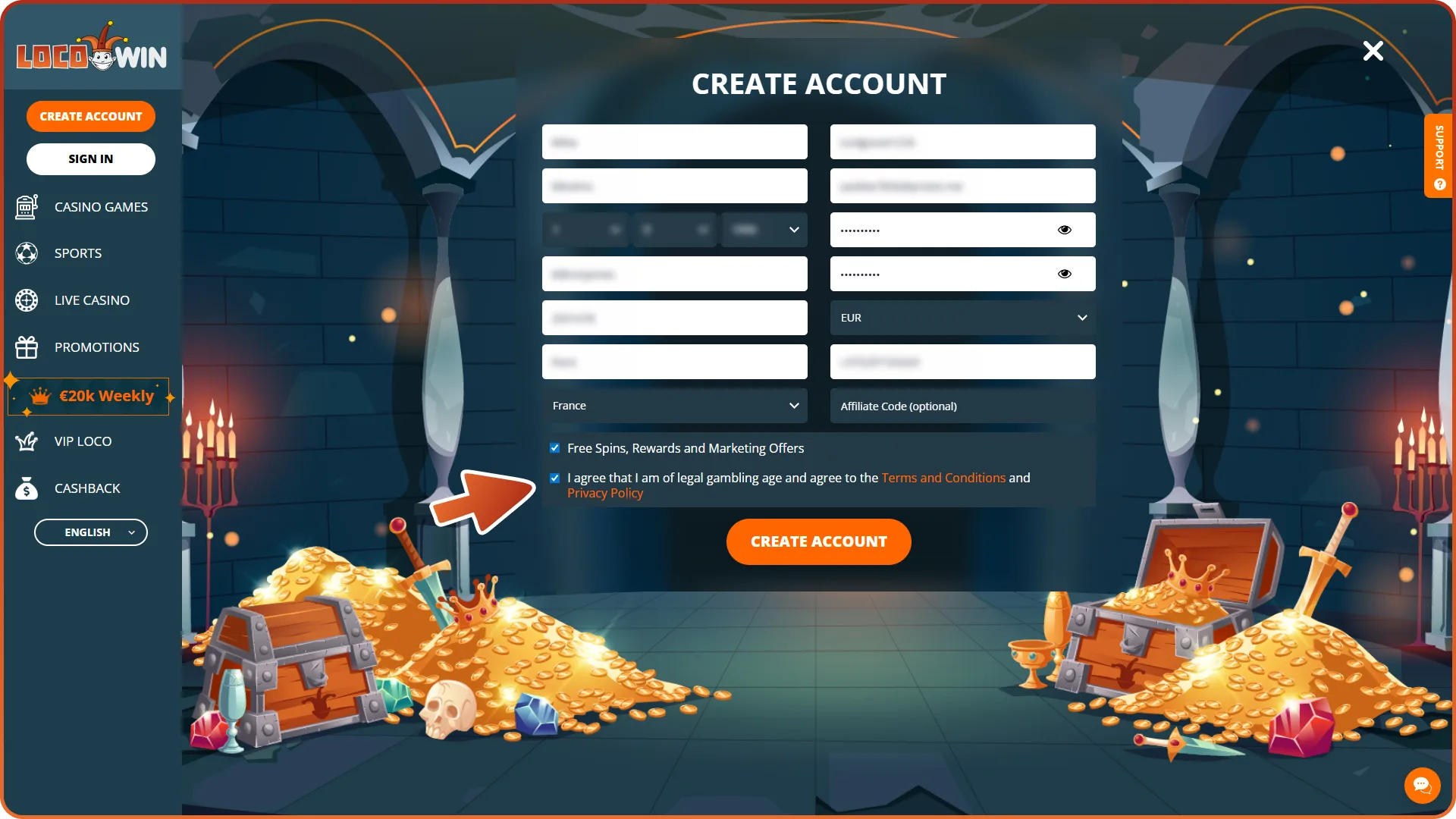 Check all checkboxes to join Locowin and start betting.