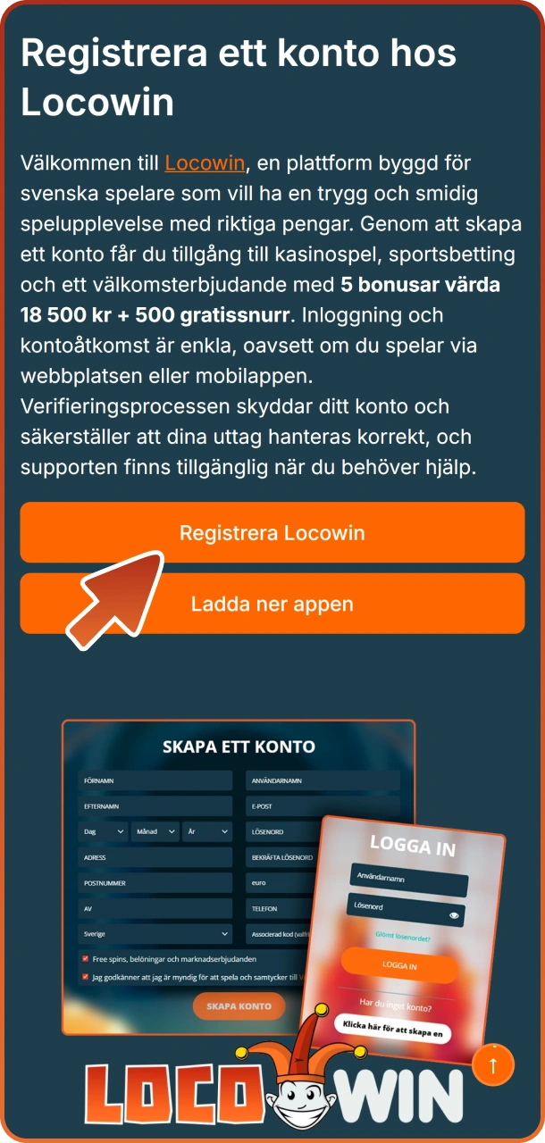Klicka på den här knappen för att registrera dig hos Locowin.