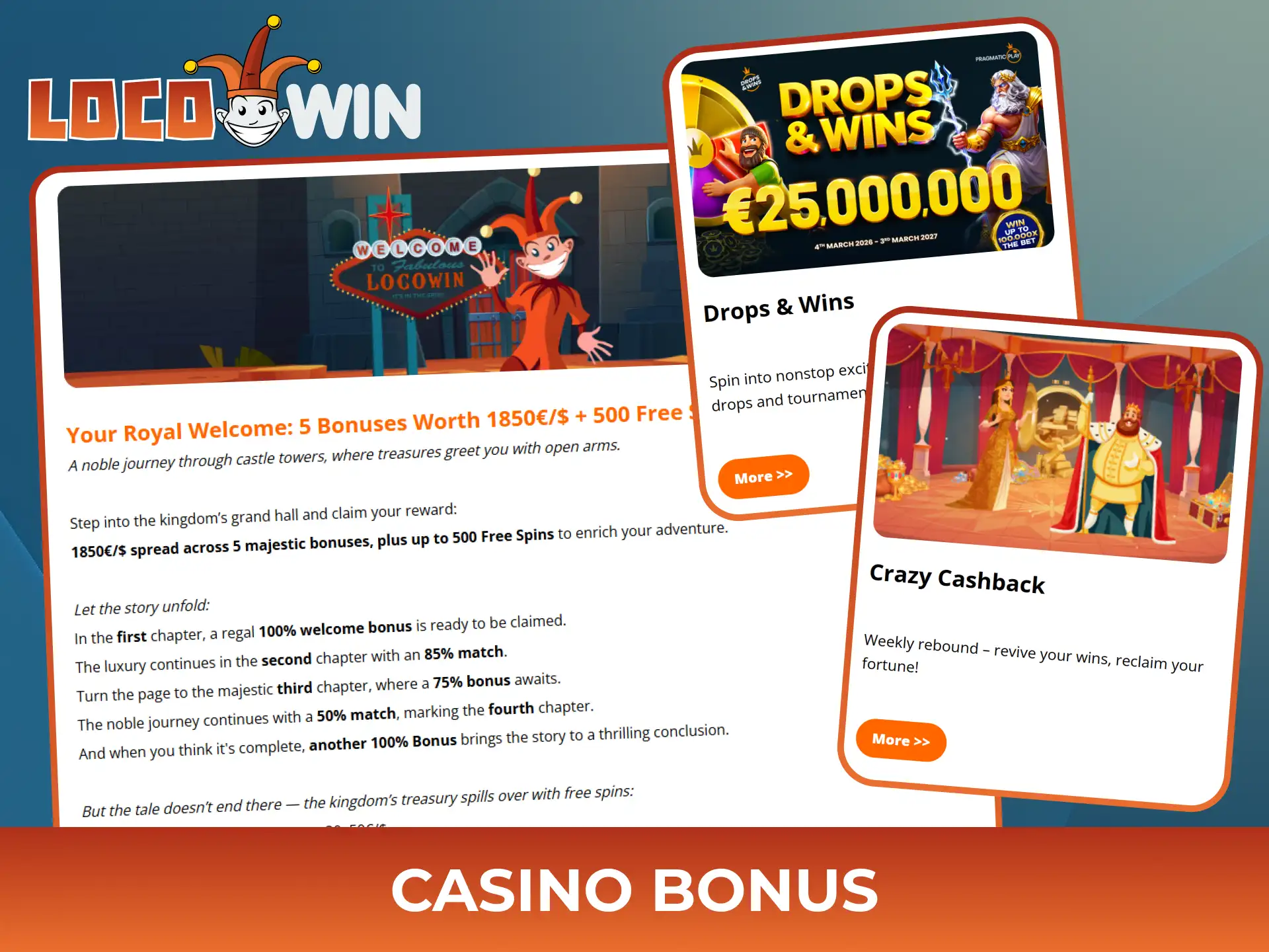 Get many casino bonuses for playing slots at Locowin.