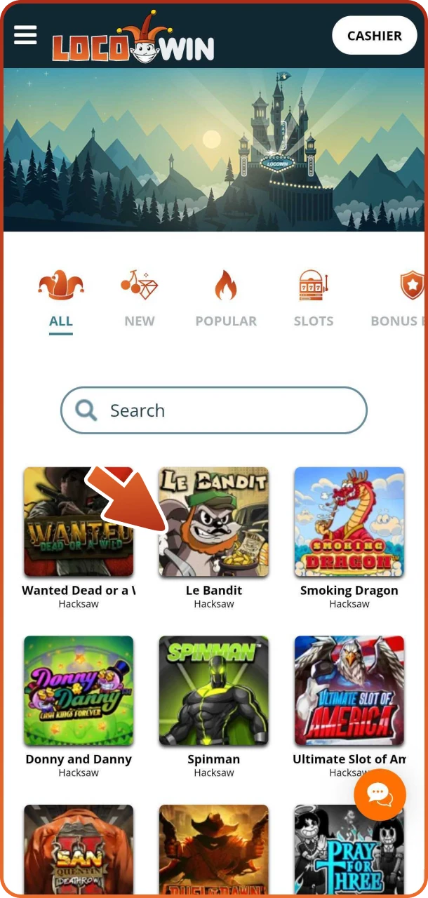 Search up for a slot game you want to play at Locowin casino.