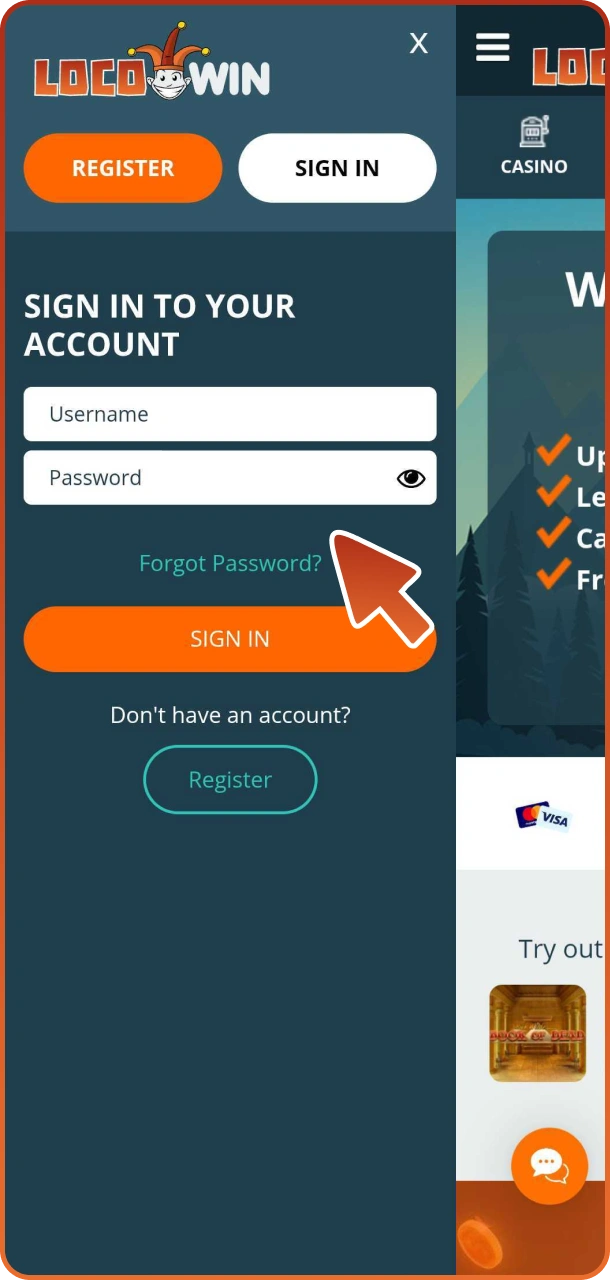 Log into your Locowin account to play slots.