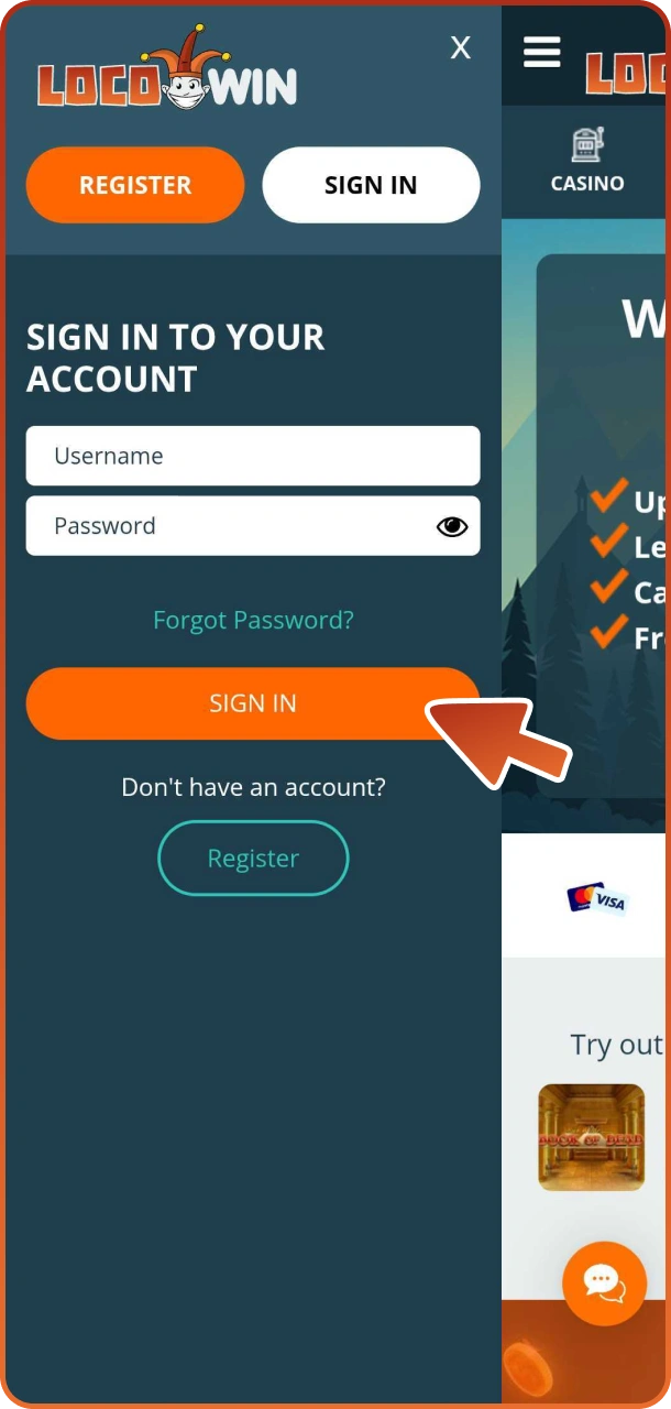 Log into your Locowin account to make withdrawal.